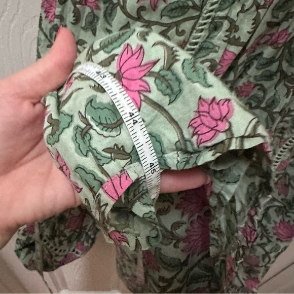 DRA Los angeles Floral Green Pink Dress maxi tiered short sleeve cotton s small - Picture 5 of 8